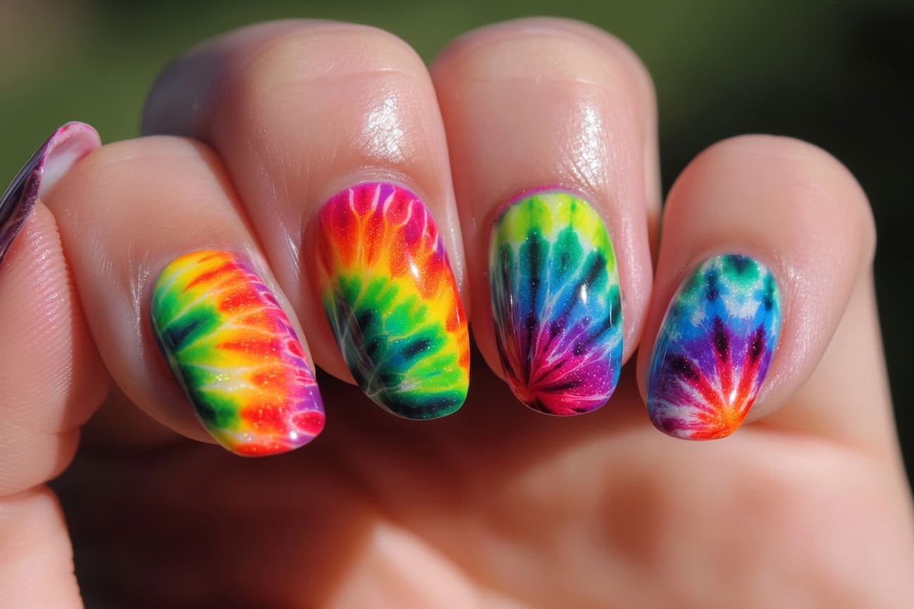 Uñas tie dye: color, creatividad y espíritu en tu manicura