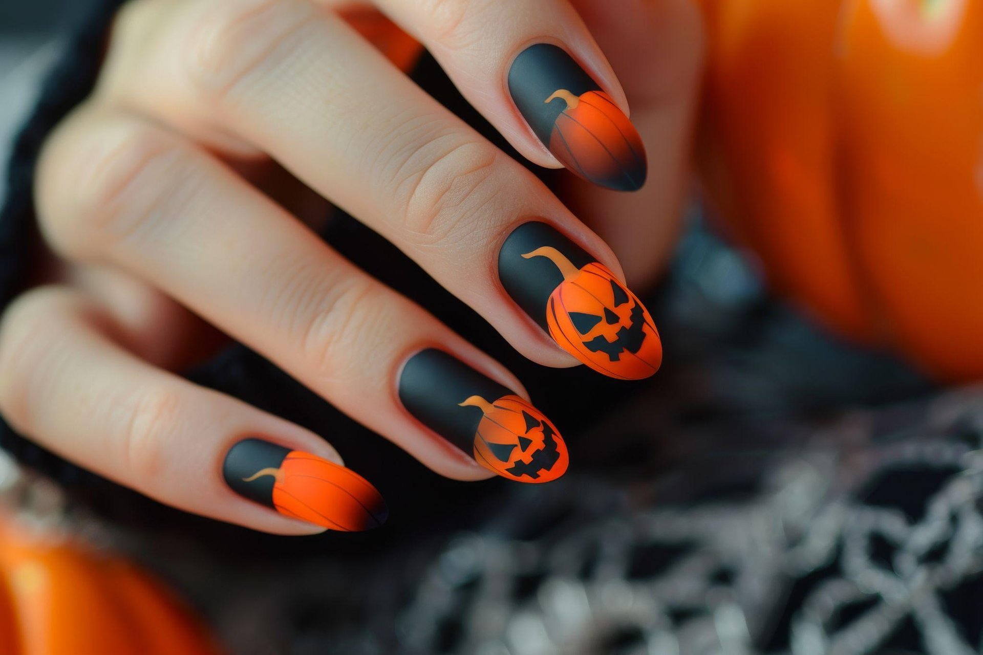 uñas decoradas con calabazas